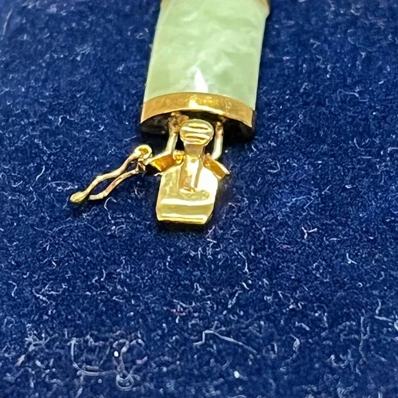 10K Yellow Gold Natural Green Jade Panel Link Bracelet 7” 11.5g Estate 16mm - Picture 10 of 12